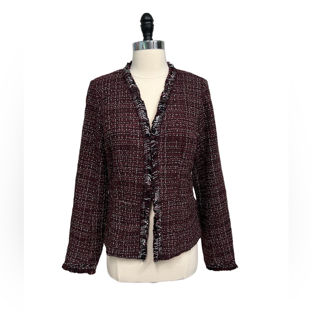White House black market burgundy tweed jacket